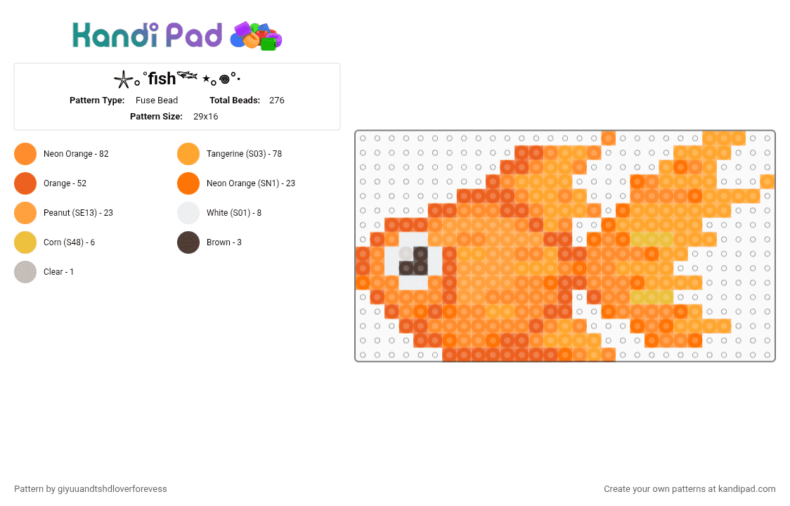 𓇼｡˚fish𓆝 ⋆｡𖦹°‧ - Fuse Bead Pattern by giyuuandtshdloverforevess on Kandi Pad - orange