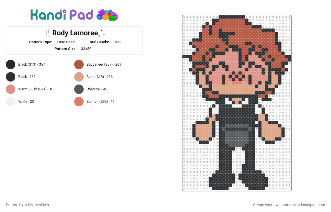 🍴Rody Lamoreeˎˊ˗ - Fuse Bead Pattern by giyuuandtshdloverforevess on Kandi Pad - black,beige,red