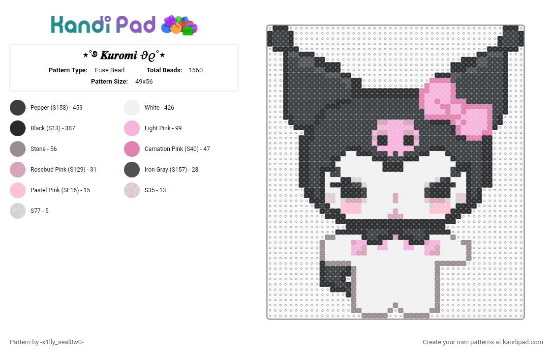 ⋆˚࿔ 𝑲𝒖𝒓𝒐𝒎𝒊 𝜗𝜚˚⋆ - Fuse Bead Pattern by giyuuandtshdloverforevess on Kandi Pad - black,white,pink