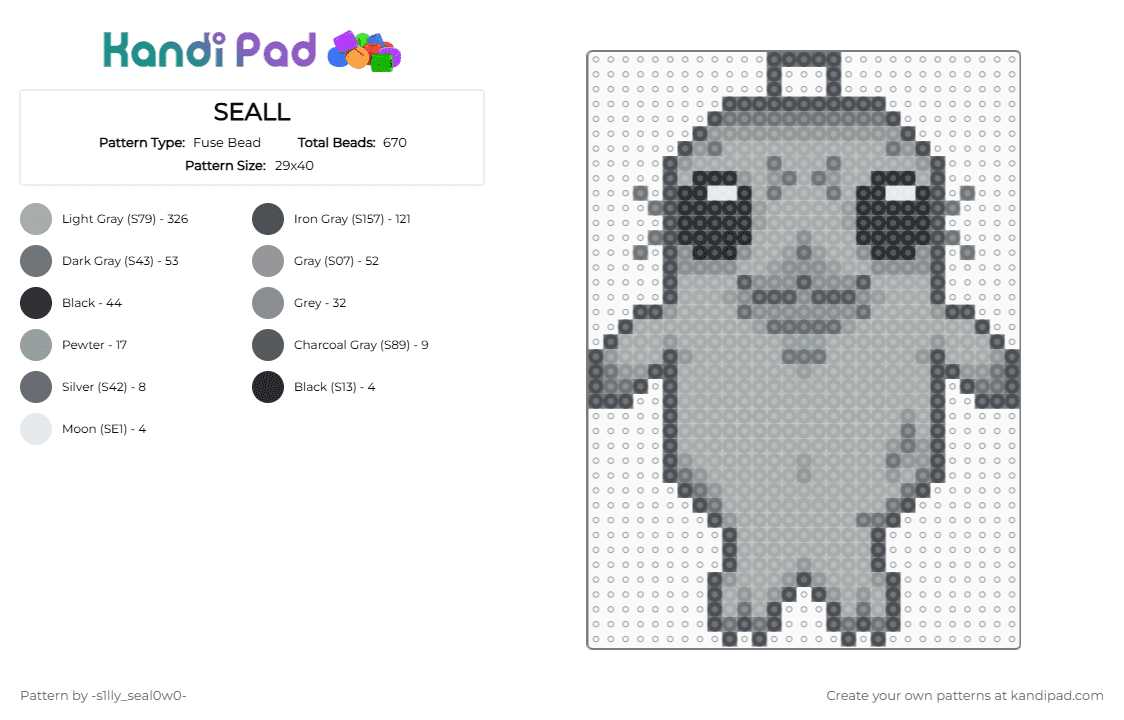 SEALL - Fuse Bead Pattern by giyuuandtshdloverforevess on Kandi Pad - gray