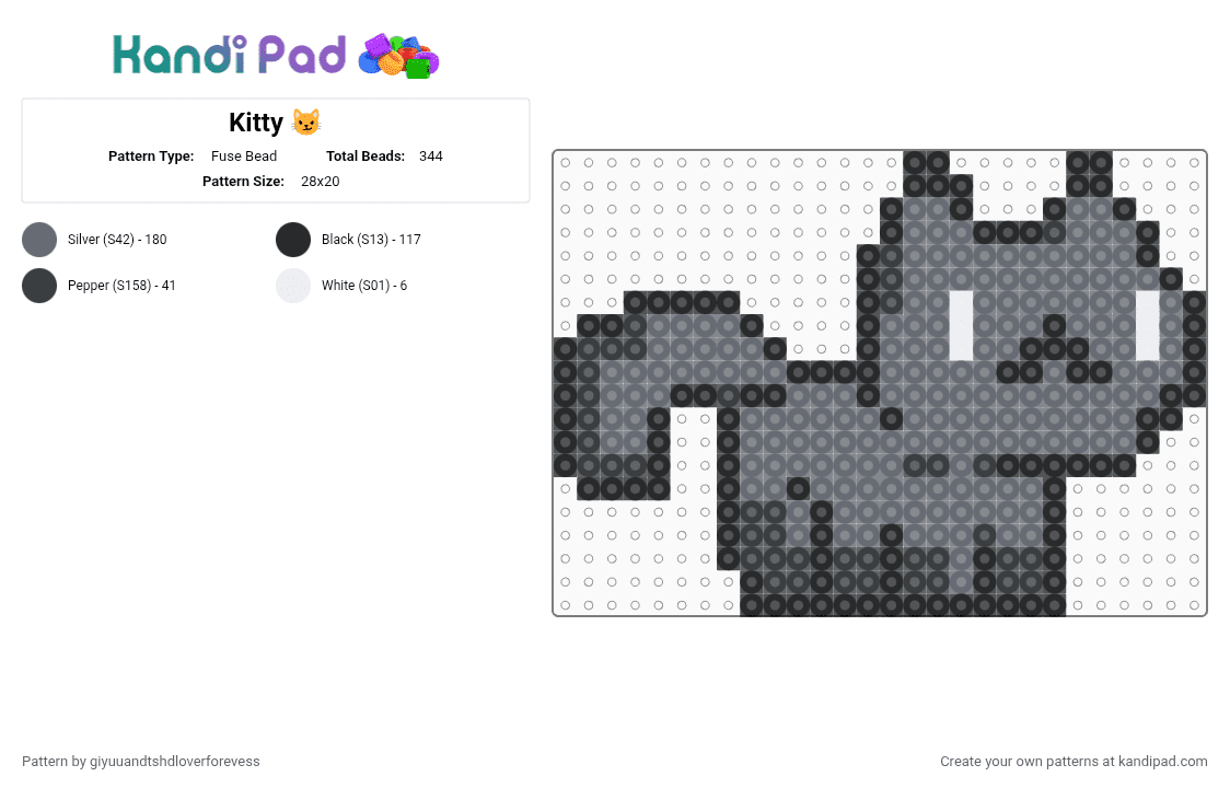 Kitty 😼 - Fuse Bead Pattern by giyuuandtshdloverforevess on Kandi Pad - gray