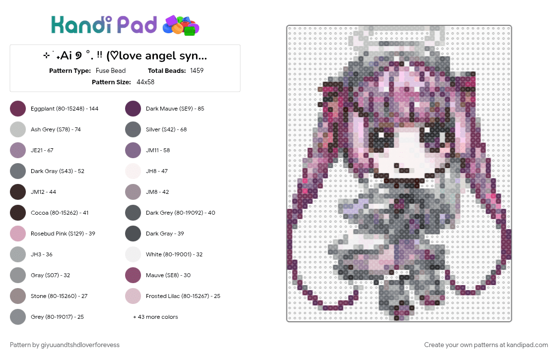 ⊹ ࣪ ˖Ai ୭ ˚. ᵎᵎ (♡love angel syndrome♡) - Fuse Bead Pattern by giyuuandtshdloverforevess on Kandi Pad - ai, character, characters, cutesy, girl, love angel syndrome, play love angel syndrome, so peak