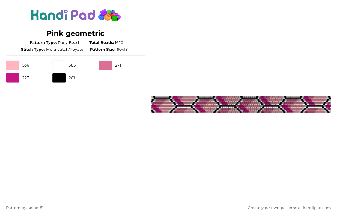 Pink geometric - Pony Bead Pattern by helpet81 on Kandi Pad - white,pink