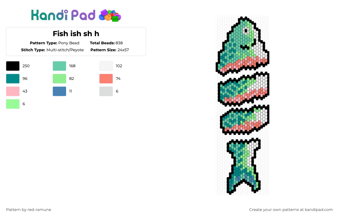 Fish ish sh h - Pony Bead Pattern by red-ramune on Kandi Pad - teal,fish,ocean,sea,aquatic,blue,green