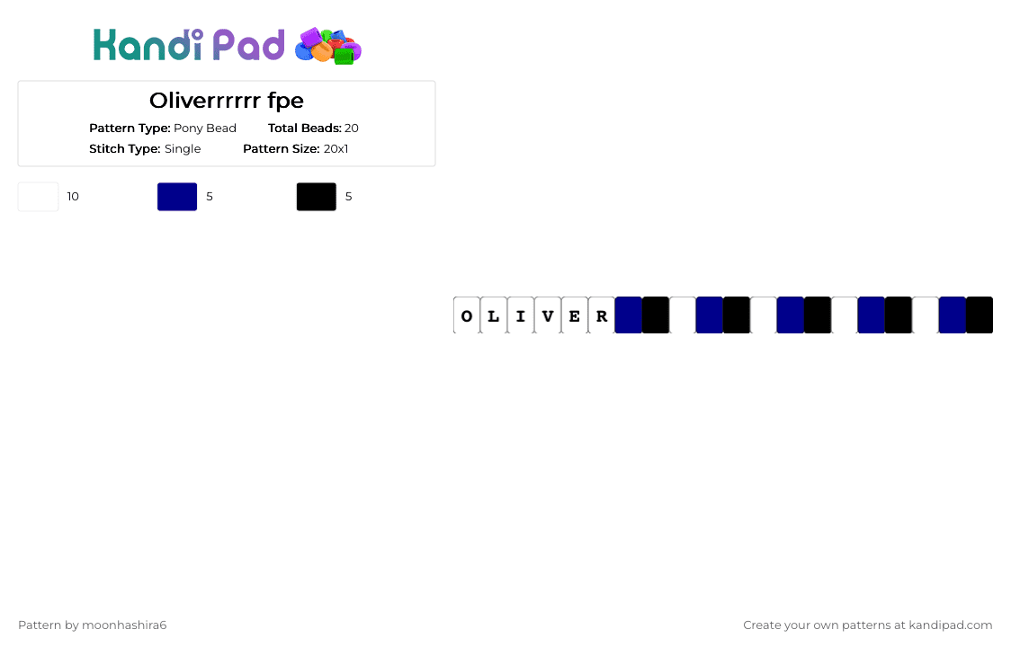 Oliverrrrrr fpe - Pony Bead Pattern by moonhashira6 on Kandi Pad - white,purple
