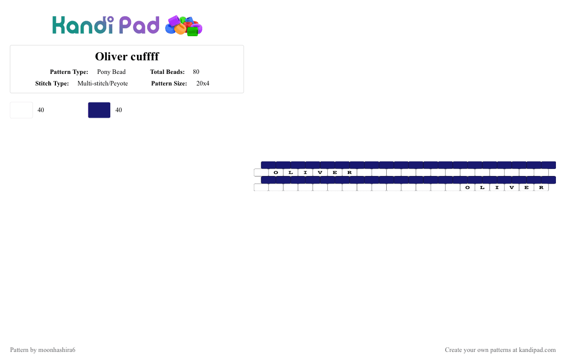 Oliver cuffff - Pony Bead Pattern by moonhashira6 on Kandi Pad - white,purple