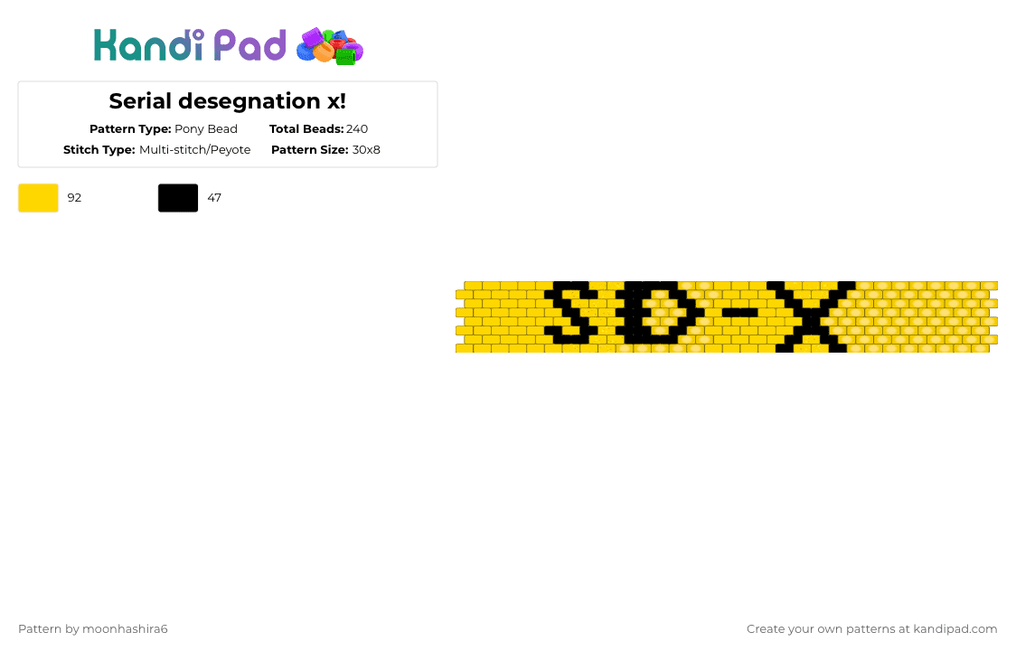 Serial desegnation x! - Pony Bead Pattern by moonhashira6 on Kandi Pad - yellow