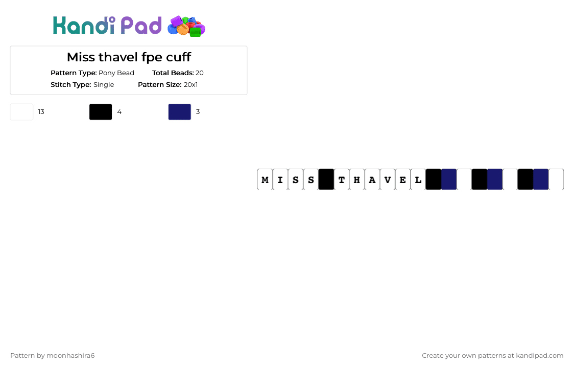 Miss thavel fpe cuff - Pony Bead Pattern by moonhashira6 on Kandi Pad - white