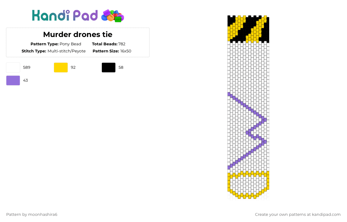 Murder drones tie - Pony Bead Pattern by moonhashira6 on Kandi Pad - white,yellow,purple