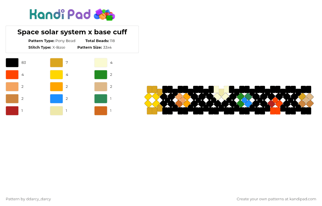 Space solar system x base cuff - Pony Bead Pattern by ddarcy_darcy on Kandi Pad - black,orange,red,yellow