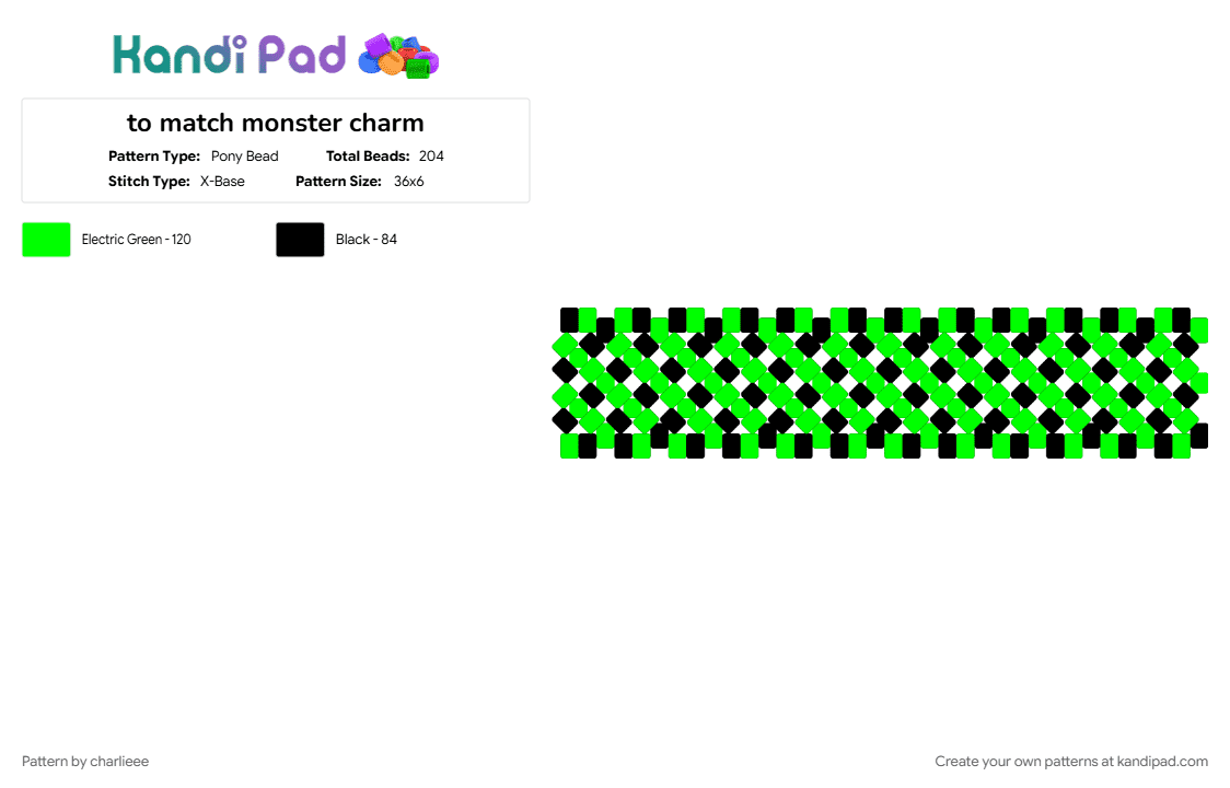to match monster charm - Pony Bead Pattern by charlieee on Kandi Pad - black, green