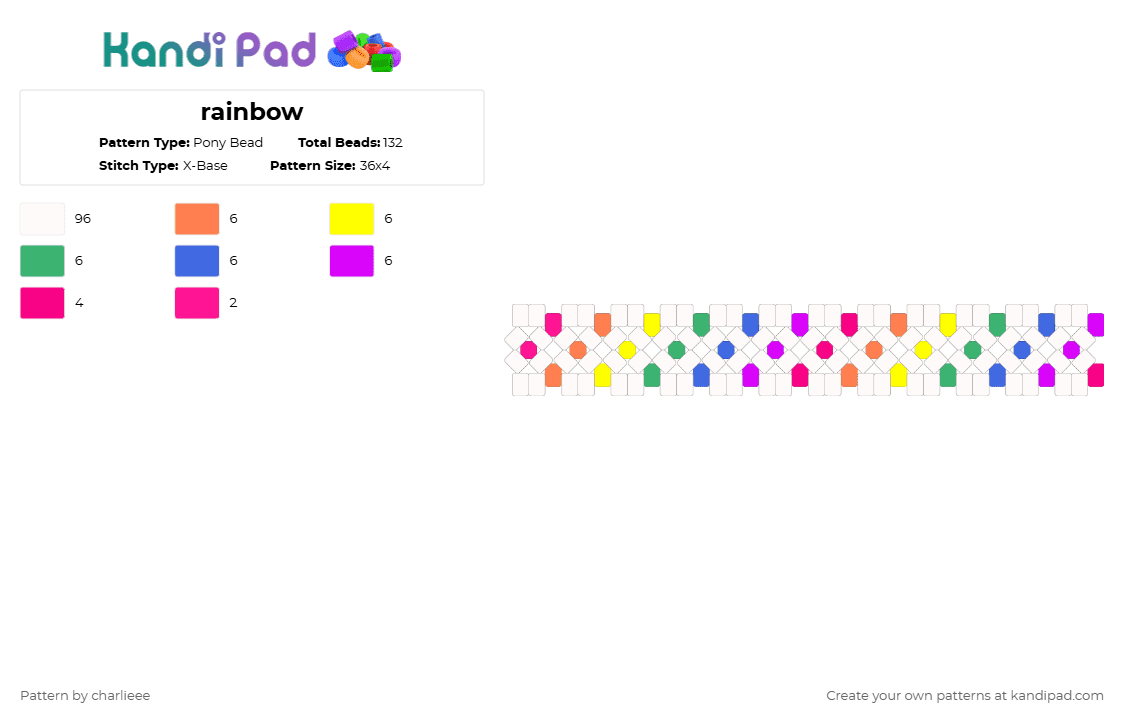 rainbow - Pony Bead Pattern by charlieee on Kandi Pad - white,pink