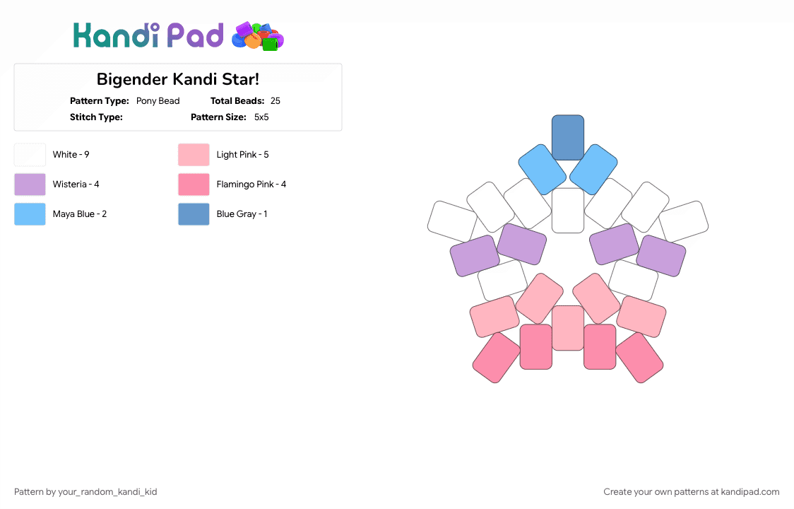 Bigender Kandi Star! - Pony Bead Pattern by your_random_kandi_kid on Kandi Pad - bigender, lgbtqia, pink, pride, pride star, star