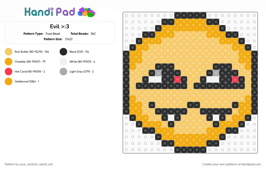 Evil >:3 - Fuse Bead Pattern by your_random_kandi_kid on Kandi Pad - emoji, evil, orange, silly, yellow