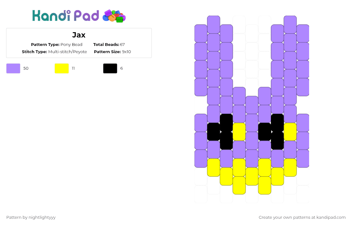Jax - Pony Bead Pattern by nightlightyyy on Kandi Pad - pink,tadc,jax,digital,circus,amazing