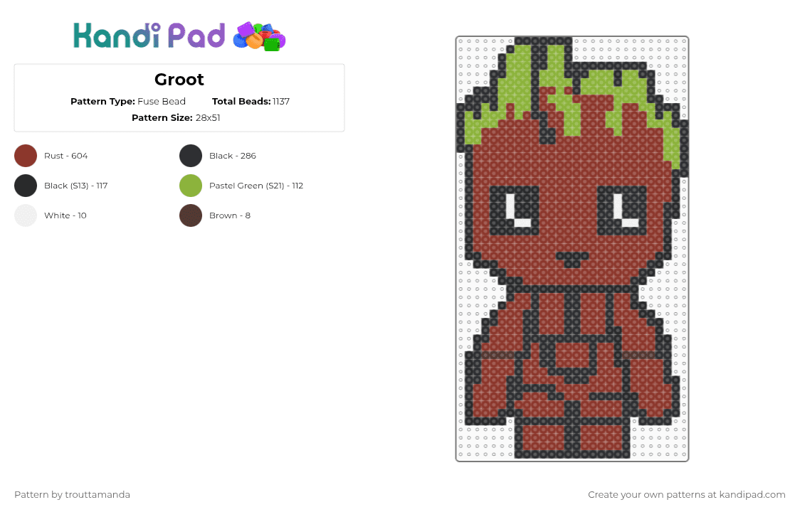 Groot - Fuse Bead Pattern by trouttamanda on Kandi Pad - red