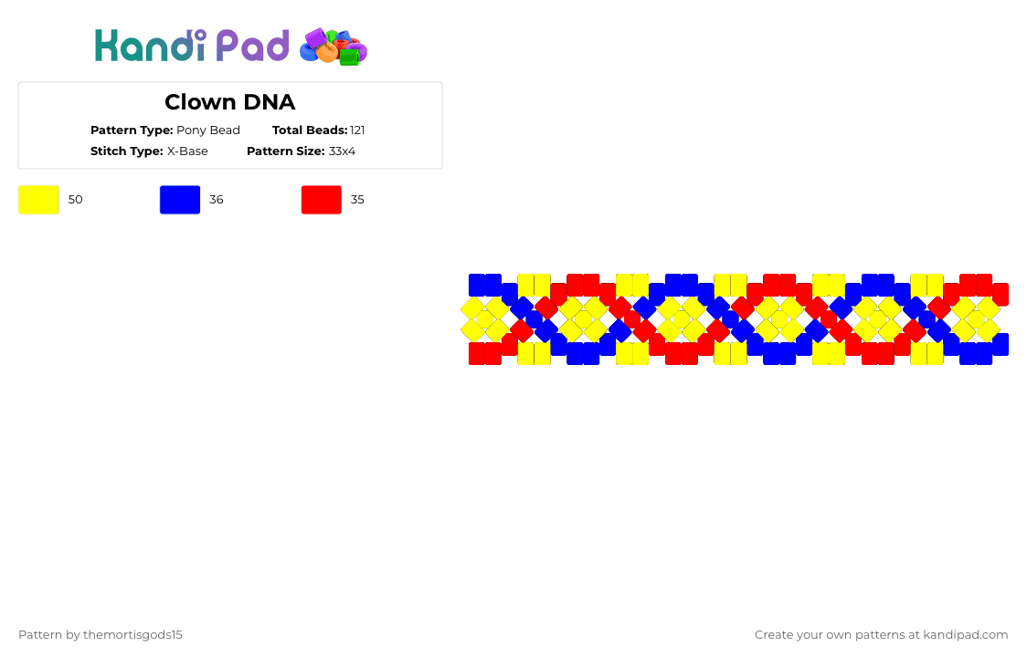 Clown DNA - Pony Bead Pattern by themortisgods15 on Kandi Pad - yellow
