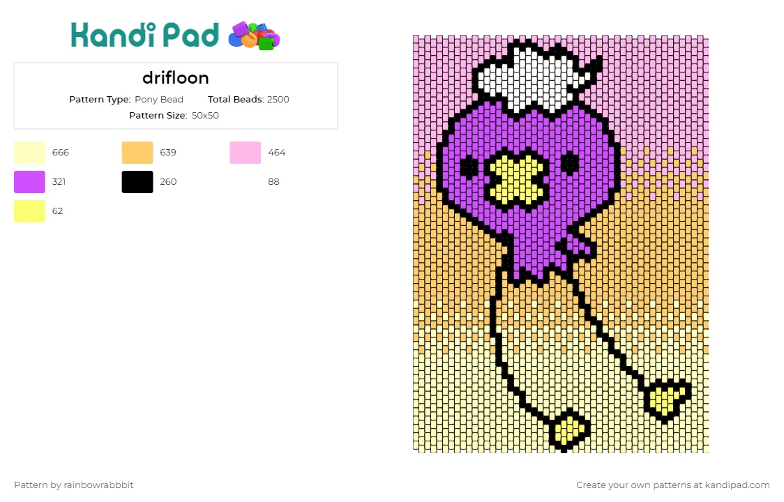 drifloon - Pony Bead Pattern by rainbowrabbbit on Kandi Pad - pokemon,drifloon,anime,tv shows