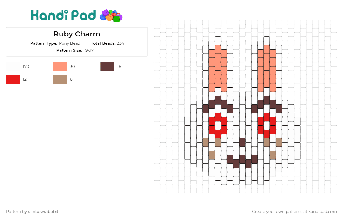 Ruby Charm - Pony Bead Pattern by rainbowrabbbit on Kandi Pad - ruby,bunny,animal crossing,charm,animals