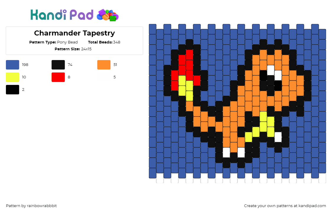 Charmander Tapestry - Pony Bead Pattern by rainbowrabbbit on Kandi Pad - charmander,pokemon,panel,tapestry