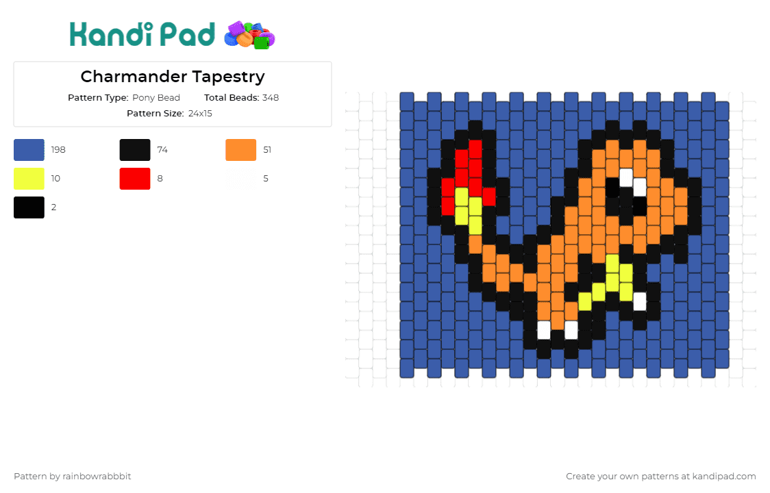 Charmander Tapestry - Pony Bead Pattern by rainbowrabbbit on Kandi Pad - charmander,pokemon,panel,tapestry