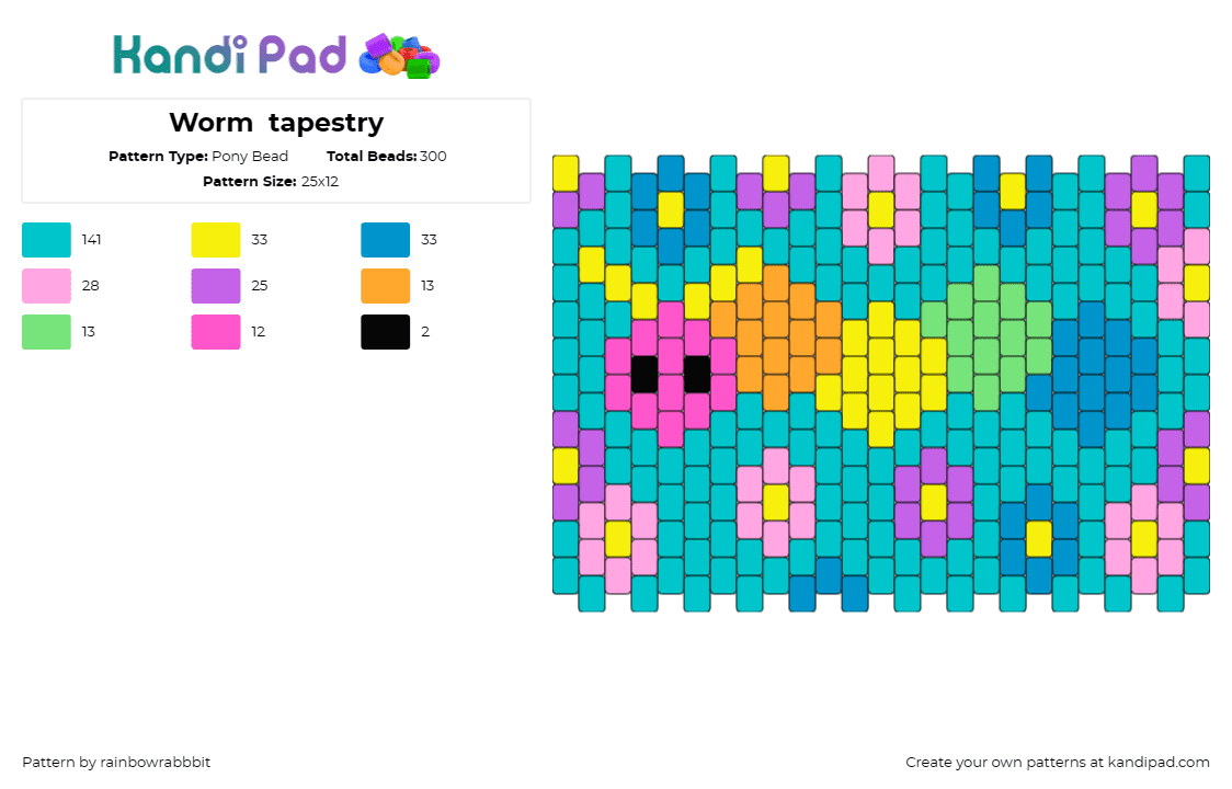 Worm  tapestry - Pony Bead Pattern by rainbowrabbbit on Kandi Pad - worm,caterpillar,colorful,flowers,tapestry,garden,playful,vibrant,nature,bloomin