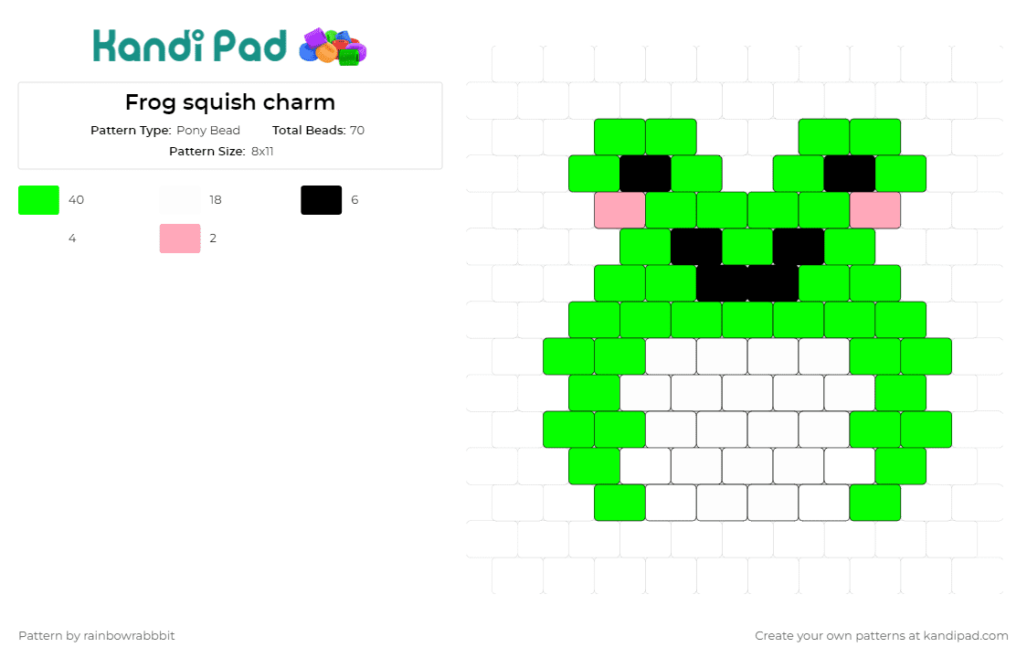 Frog squish charm - Pony Bead Pattern by rainbowrabbbit on Kandi Pad - squishmallow,frog,animal,charm