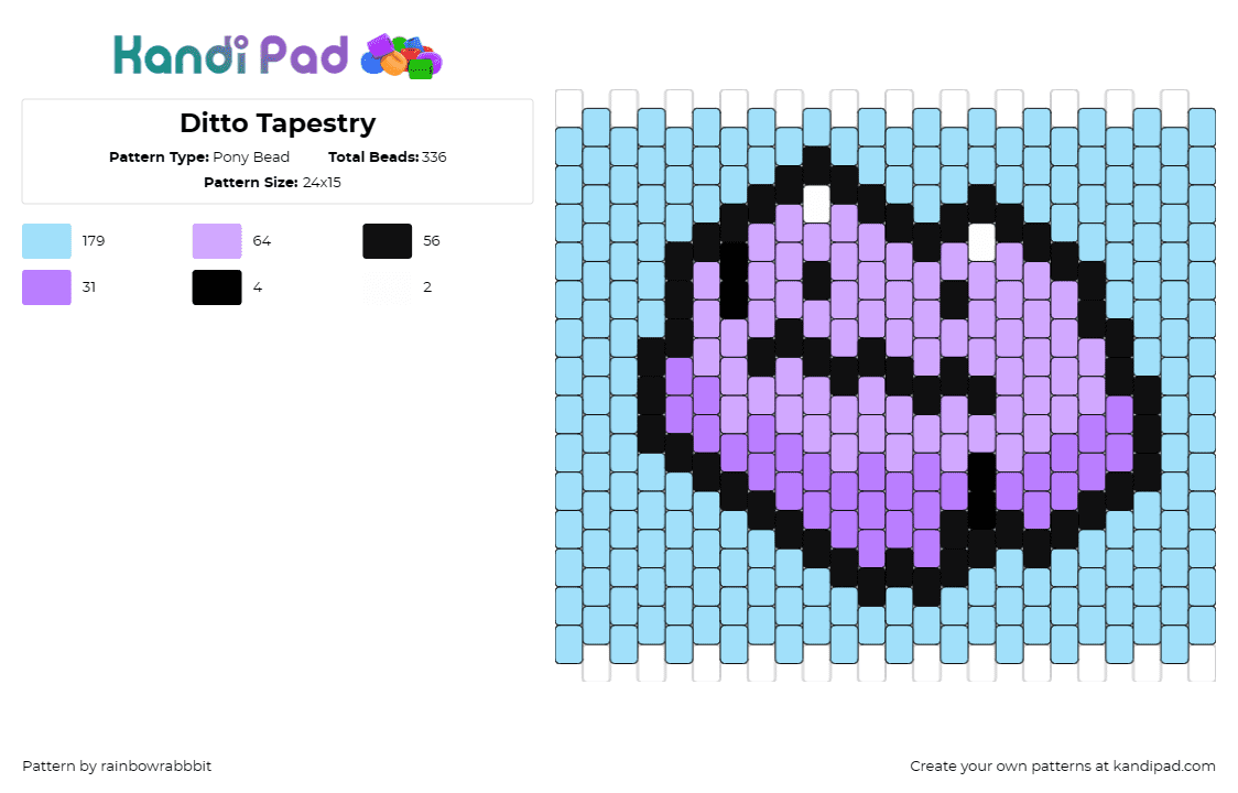 Ditto Tapestry - Pony Bead Pattern by rainbowrabbbit on Kandi Pad - ditto,pokemon,character,blob,panel,tapestry,gaming,classic,purple,light blue