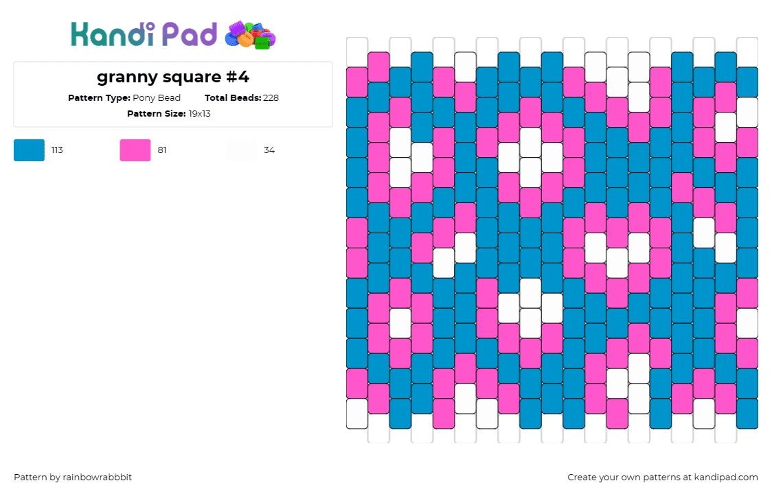 granny square #4 - Pony Bead Pattern by rainbowrabbbit on Kandi Pad - hearts,colorful,panel