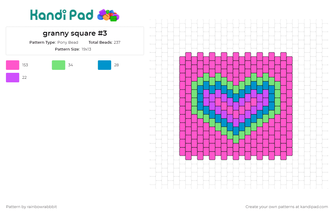 granny square #3 - Pony Bead Pattern by rainbowrabbbit on Kandi Pad - hearts,colorful,panel