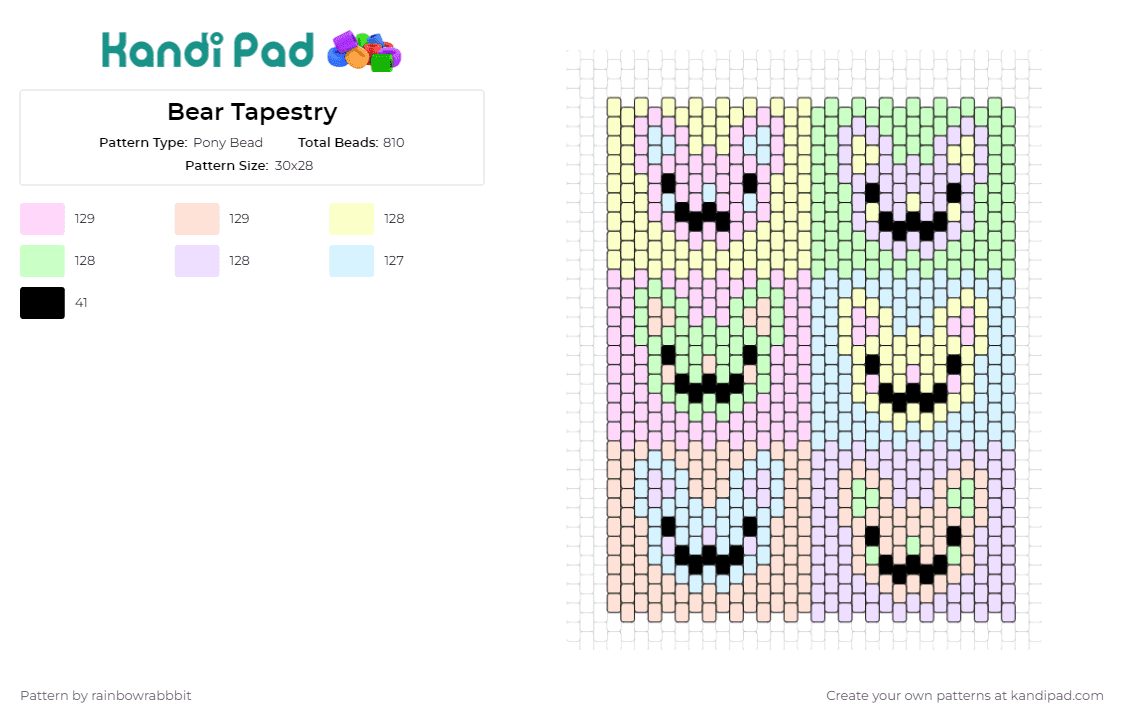 Bear Tapestry - Pony Bead Pattern by rainbowrabbbit on Kandi Pad - bears,animals,colorful,panel,tapestry