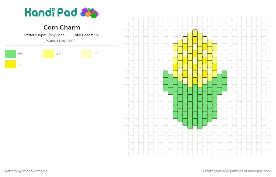 Corn Charm - Pony Bead Pattern by rainbowrabbbit on Kandi Pad - corn,charms