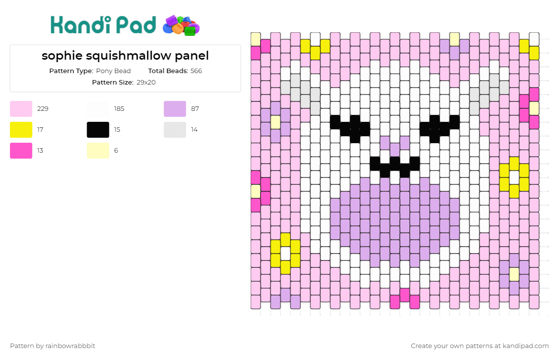 sophie squishmallow panel - Pony Bead Pattern by rainbowrabbbit on Kandi Pad - sophie,squishmallow,lamb,panel