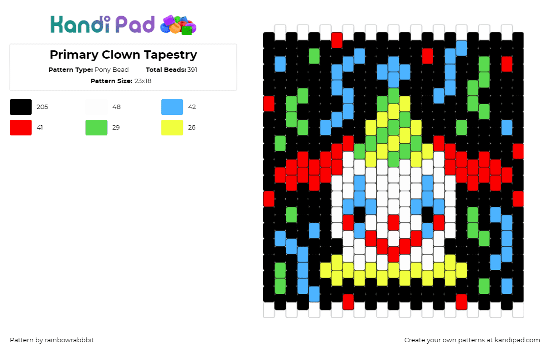 Primary Clown Tapestry - Pony Bead Pattern by rainbowrabbbit on Kandi Pad - clown,party,confetti,panel,tapestry,birthday,celebration,colorful,black