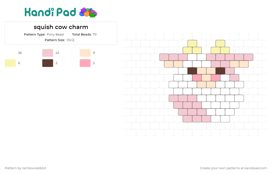 squish cow charm - Pony Bead Pattern by rainbowrabbbit on Kandi Pad - squishmallow,cow,animal,charm