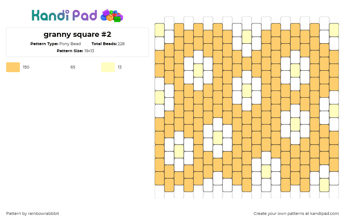 granny square #2 - Pony Bead Pattern by rainbowrabbbit on Kandi Pad - daisies,flowers,summer,spring,panel,bright,orange,yellow