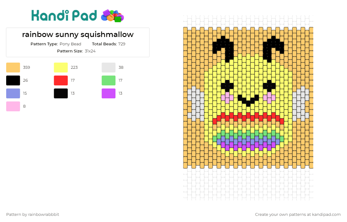 rainbow sunny squishmallow - Pony Bead Pattern by rainbowrabbbit on Kandi Pad - squishmallow,rainbows,sunny,bee,cute