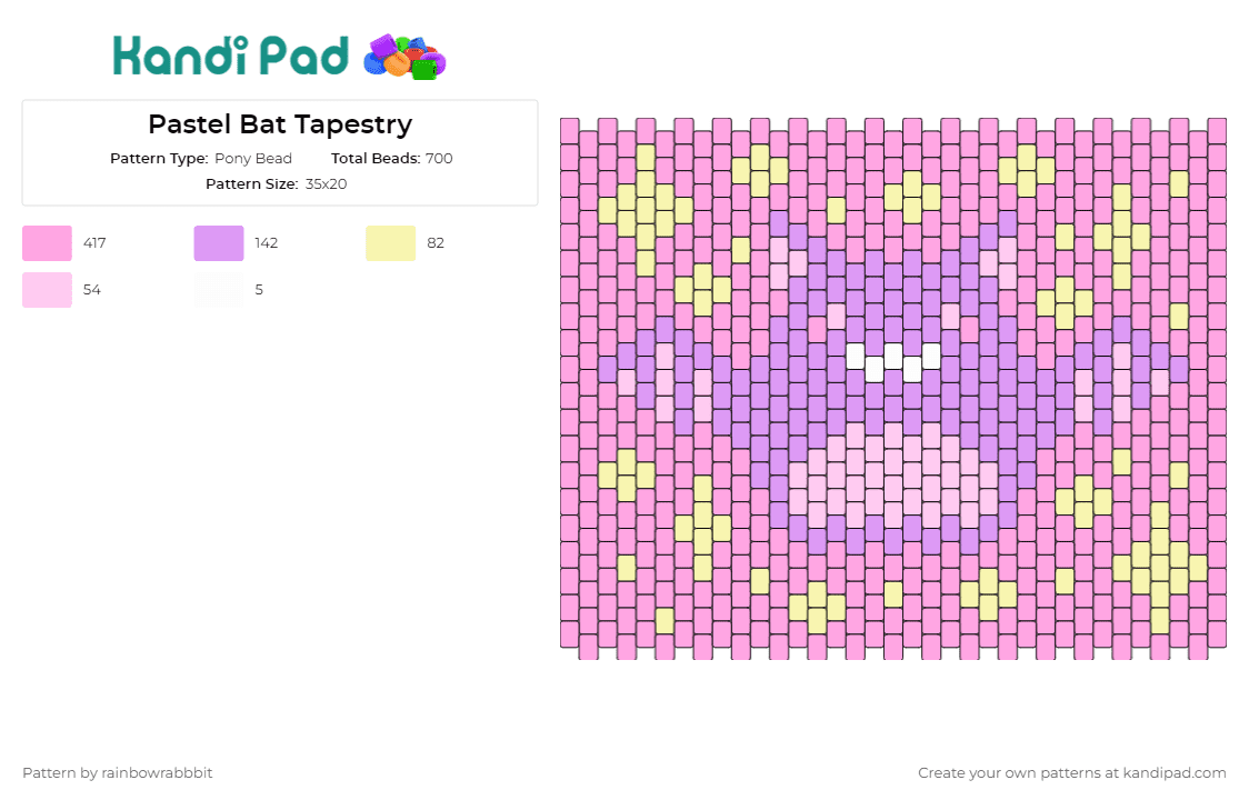 Pastel Bat Tapestry - Pony Bead Pattern by rainbowrabbbit on Kandi Pad - bat,stars,pastel,spooky,cute,tapestry