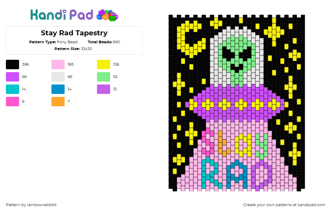 Stay Rad Tapestry - Pony Bead Pattern by rainbowrabbbit on Kandi Pad - ufo,alien,stay rad,space,text,stars,panel,tapestry,colorful,pink,black,yellow