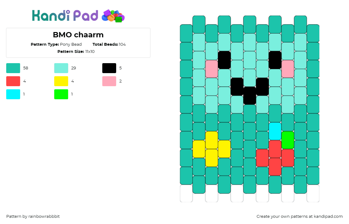 BMO chaarm - Pony Bead Pattern by rainbowrabbbit on Kandi Pad - bmo,adventure time,character,cartoon,video game,tv show,cute,smile,teal