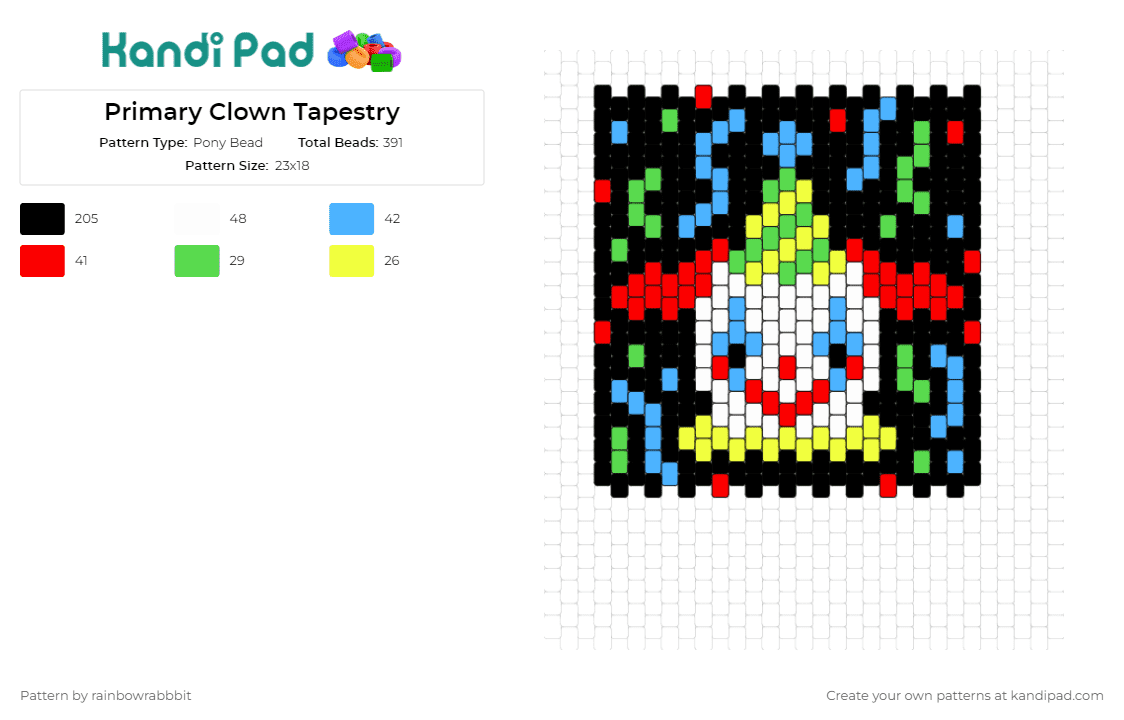 Primary Clown Tapestry - Pony Bead Pattern by rainbowrabbbit on Kandi Pad - clown,party,funny,panel,tapestry