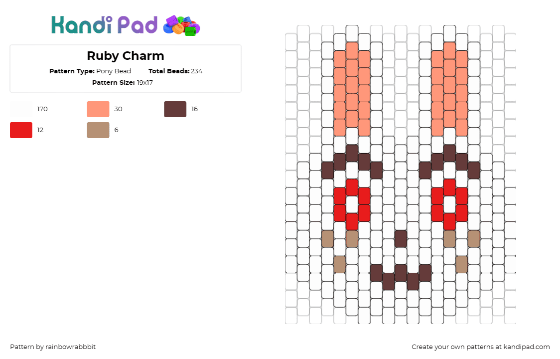 Ruby Charm - Pony Bead Pattern by rainbowrabbbit on Kandi Pad - ruby,animal crossing,bunny,animal,cute,character,smile,video game,white,tan