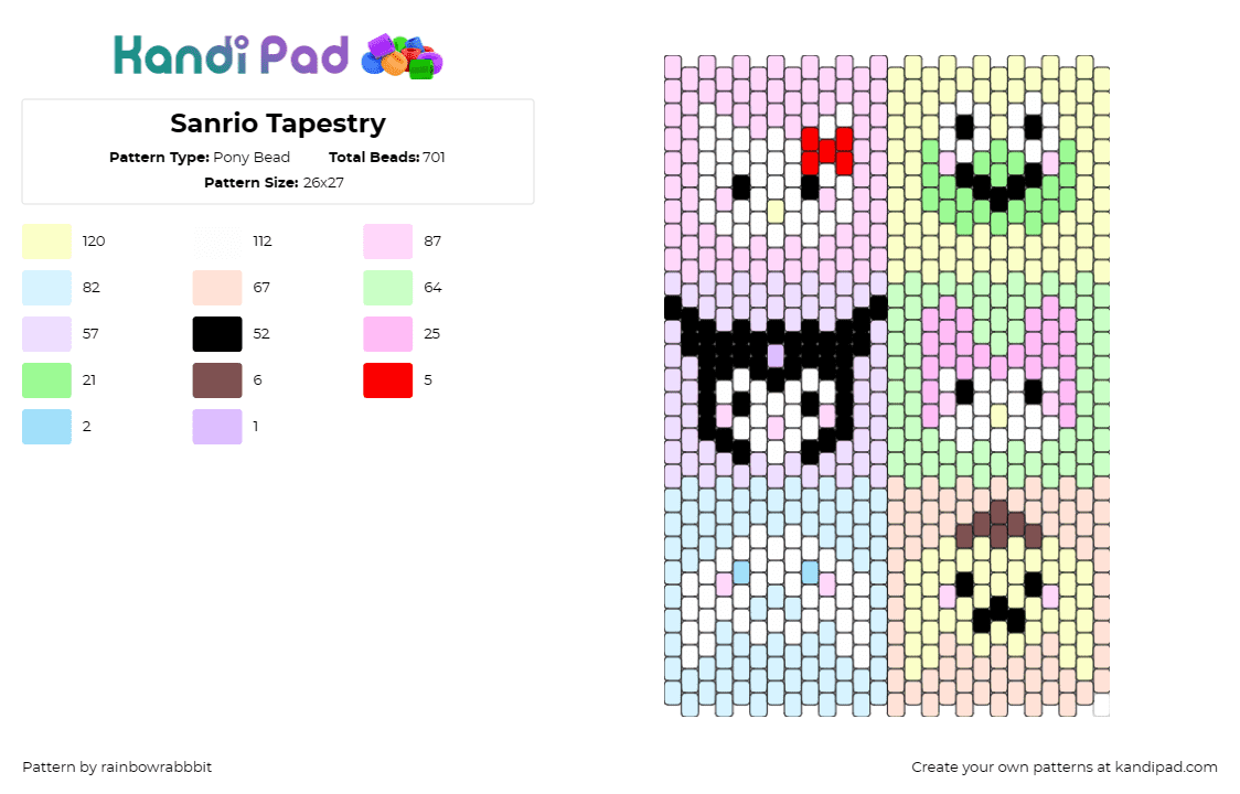 Sanrio Tapestry - Pony Bead Pattern by rainbowrabbbit on Kandi Pad - sanrio,hello kitty,kuromi,my melody,keroppi,tapestry,panel,pastel,colorful,pink