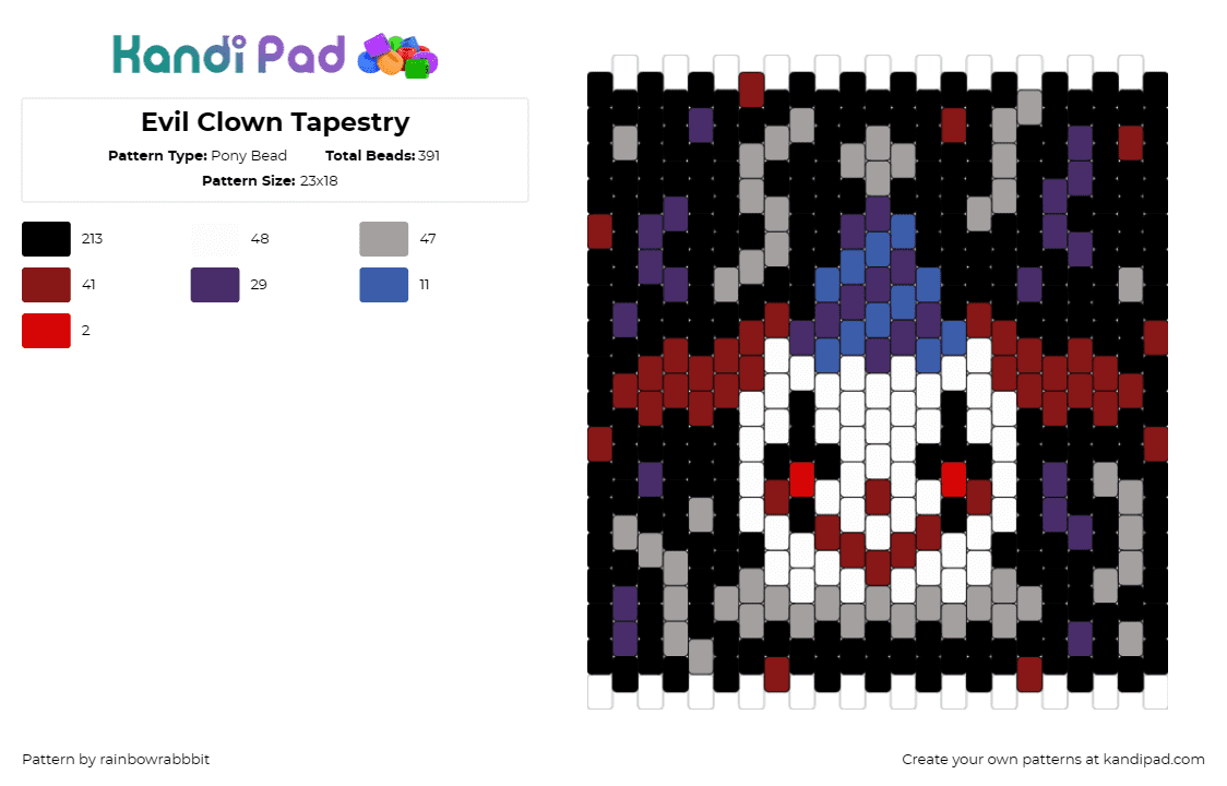 Evil Clown Tapestry - Pony Bead Pattern by rainbowrabbbit on Kandi Pad - clown,party,funny,spooky,panel,tapestry