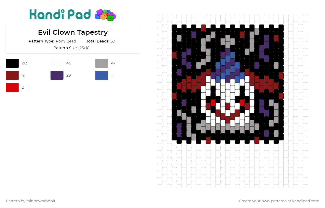 Evil Clown Tapestry - Pony Bead Pattern by rainbowrabbbit on Kandi Pad - clown,party,funny,spooky,panel,tapestry