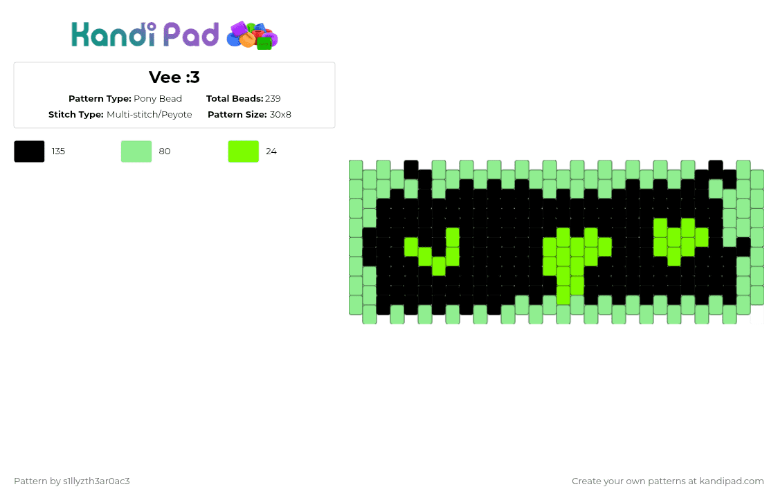 Vee :3 - Pony Bead Pattern by f4wn_4life on Kandi Pad - teal