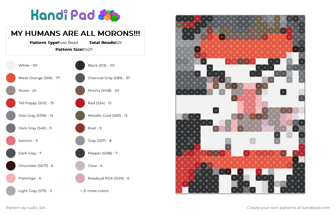 MY HUMANS ARE ALL MORONS!!! - Fuse Bead Pattern by f4wn_4life on Kandi Pad - 