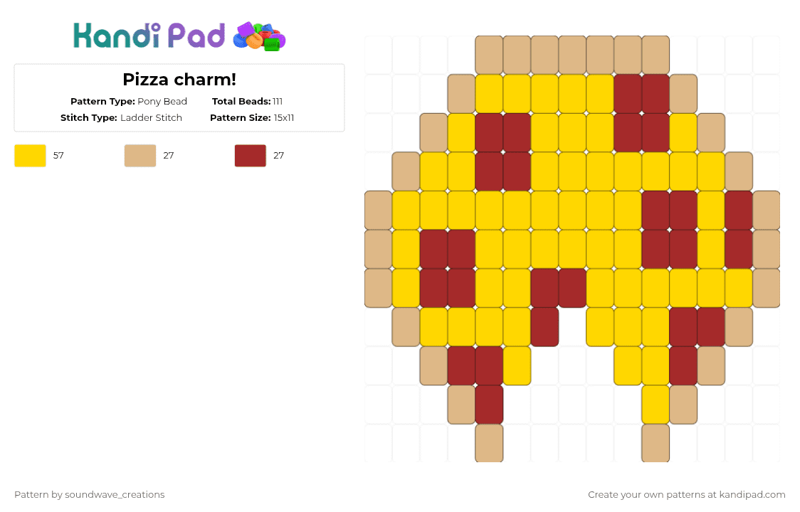 Pizza charm! Pony Bead Pattern - Kandi Pad | Kandi Patterns, Fuse Bead ...