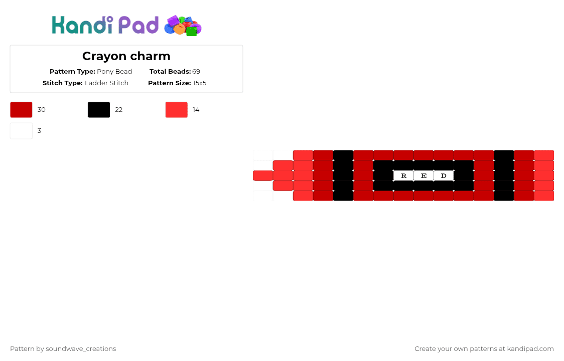 Crayon charm - Pony Bead Pattern by soundwave_creations on Kandi Pad - red