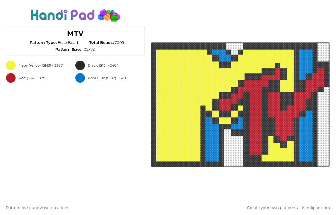 MTV - Fuse Bead Pattern by soundwave_creations on Kandi Pad - yellow